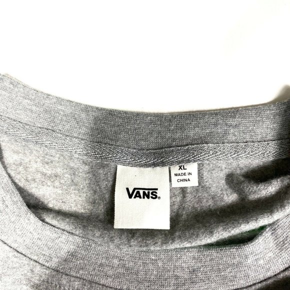 Vans Womens Gray Striped Puff Sleeve Crew Neck Cropped Pullover Sweatshirt Sz XL - Picture 3 of 6